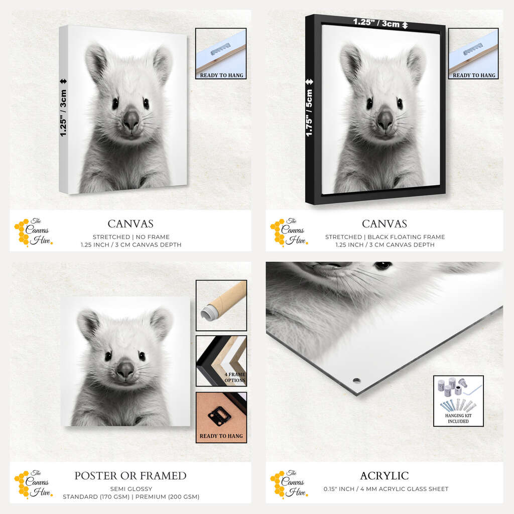 Australian Baby Animal Wombat Black & White | Nursery Wall Art Prints - The Canvas Hive