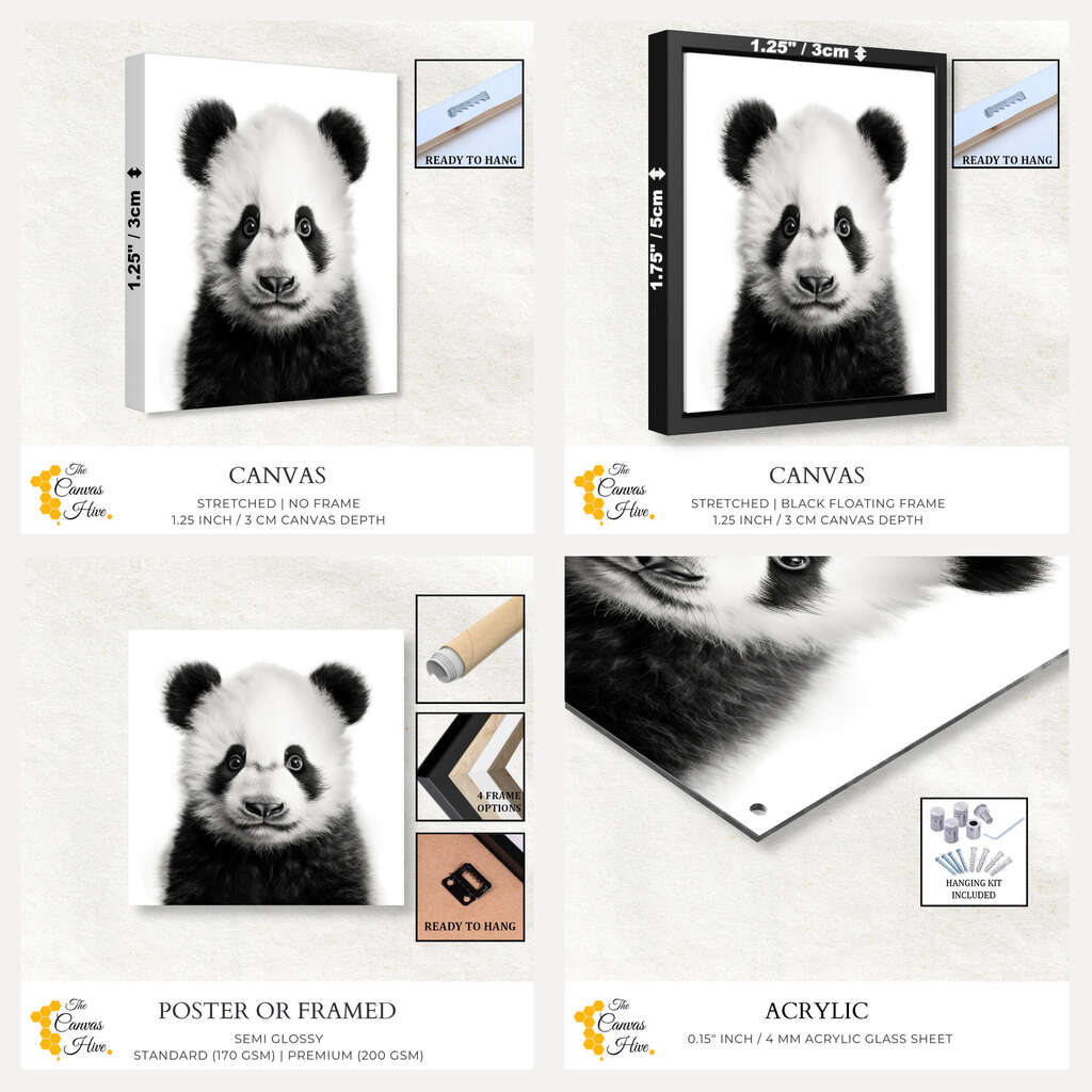 Baby Animal Panda Black & White | Nursery Wall Art Prints - The Canvas Hive