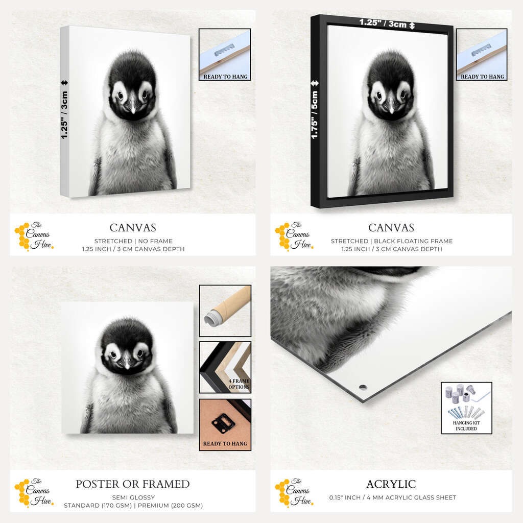 Baby Animal Penguin Black & White | Nursery Wall Art Prints - The Canvas Hive