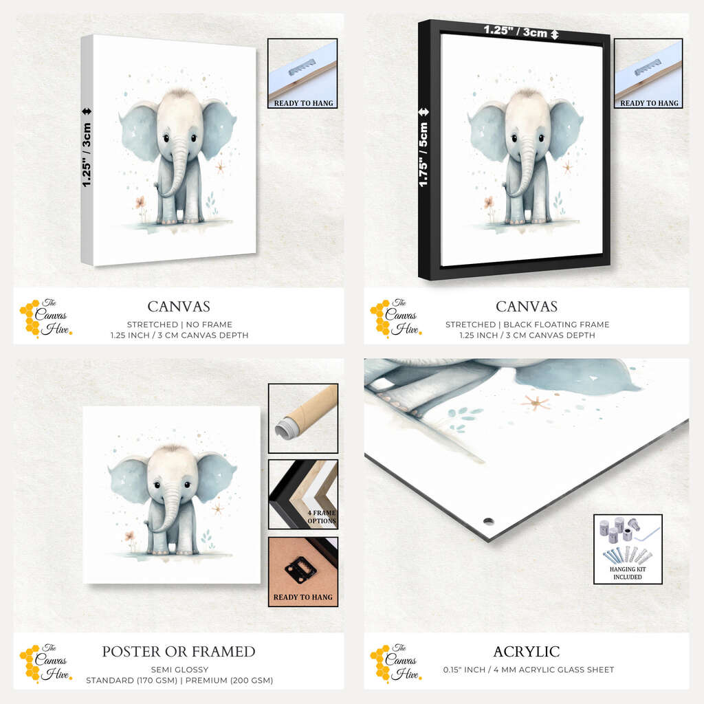 Baby Elephant | Nursery Wall Art Prints - The Canvas Hive