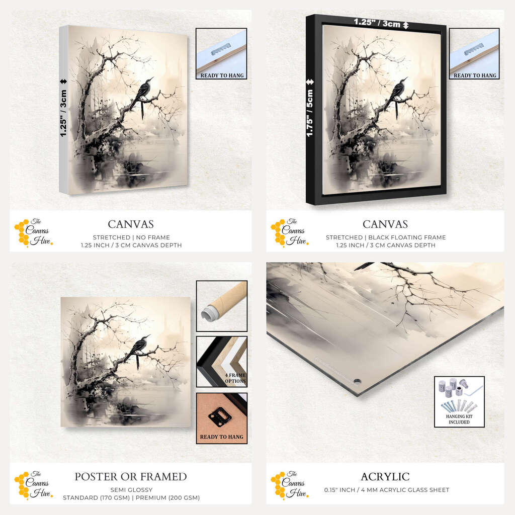 Bird Zen Sumi E Ink Art | Japanese Wall Art Prints - The Canvas Hive