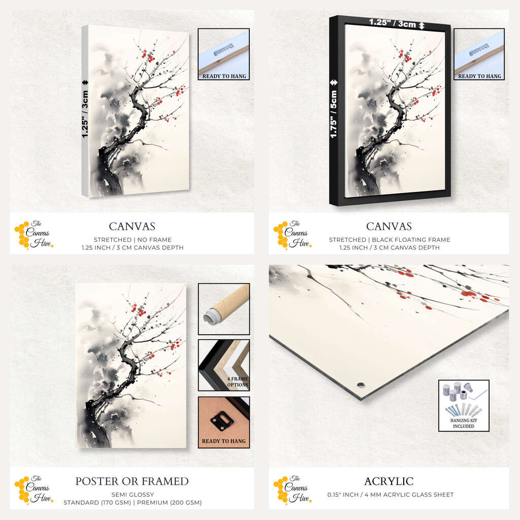 Blooming Pine Sumi E | Japanese Wall Art Prints - The Canvas Hive