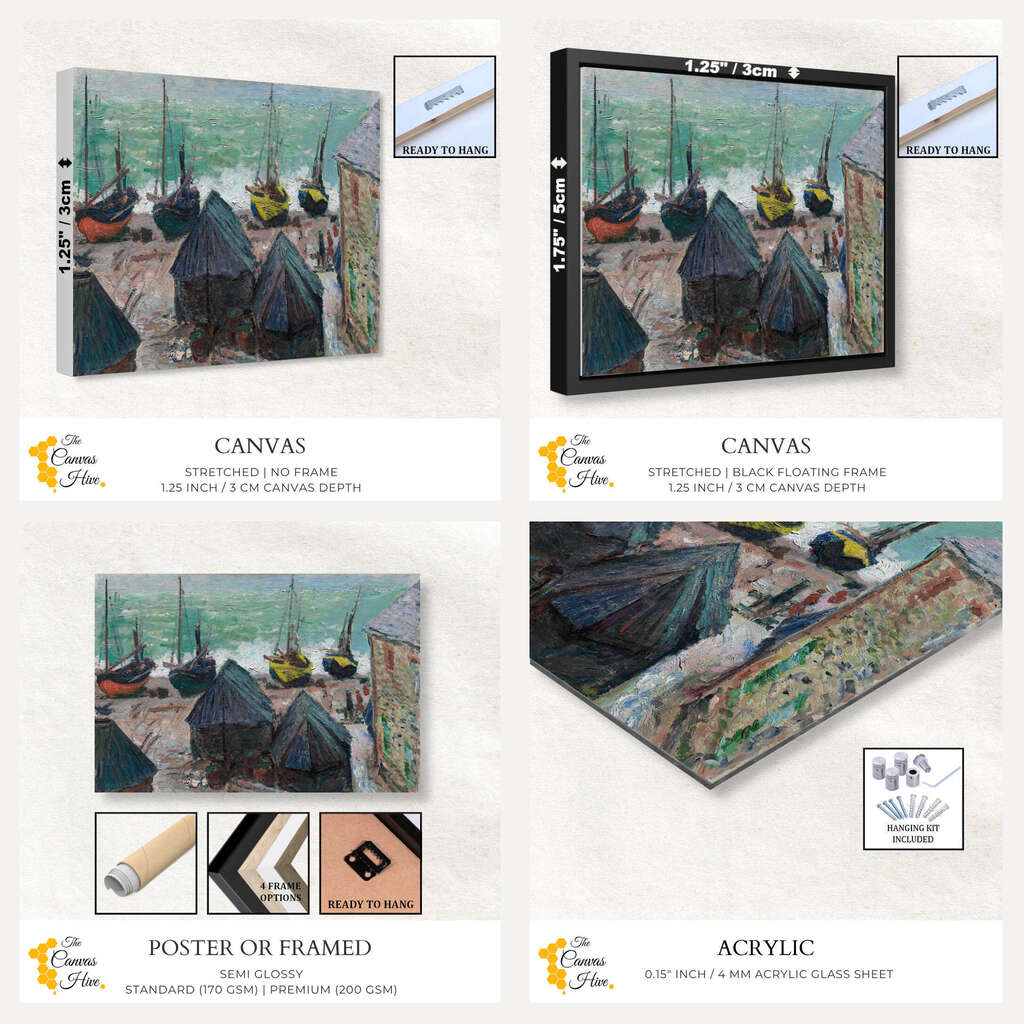 Boats on the Beach at Etretat by Claude Monet | Claude Monet Wall Art Prints - The Canvas Hive