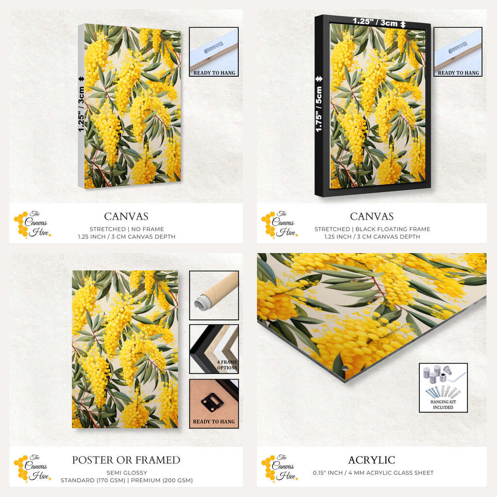 Botanical Beauty: Wattle Print White Background | Australiana Wall Art Prints - The Canvas Hive