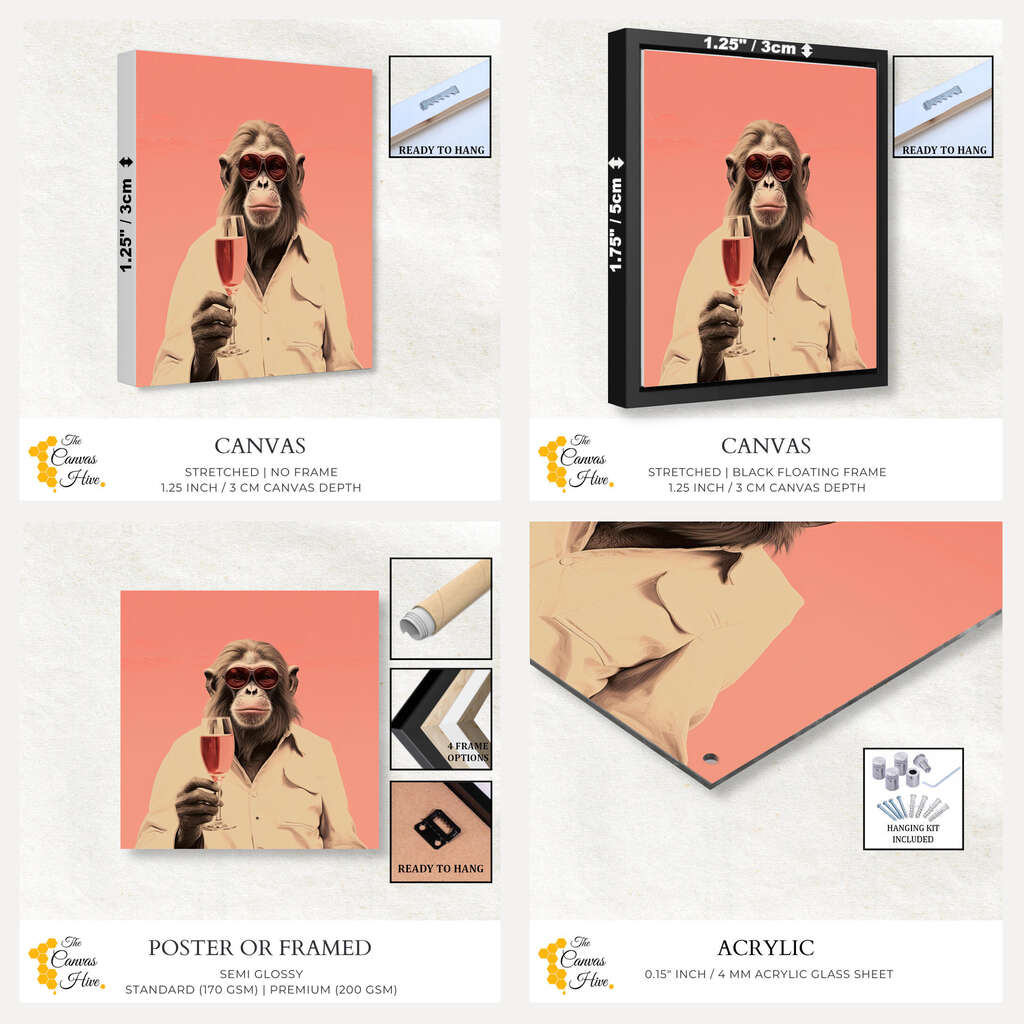 Chic Monkey Drinking Rose | Animals Wall Art Prints - The Canvas Hive