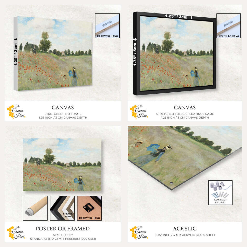 Claude Monet's The Poppy Field near Argenteuil | Famous Paintings Wall Art Prints - The Canvas Hive