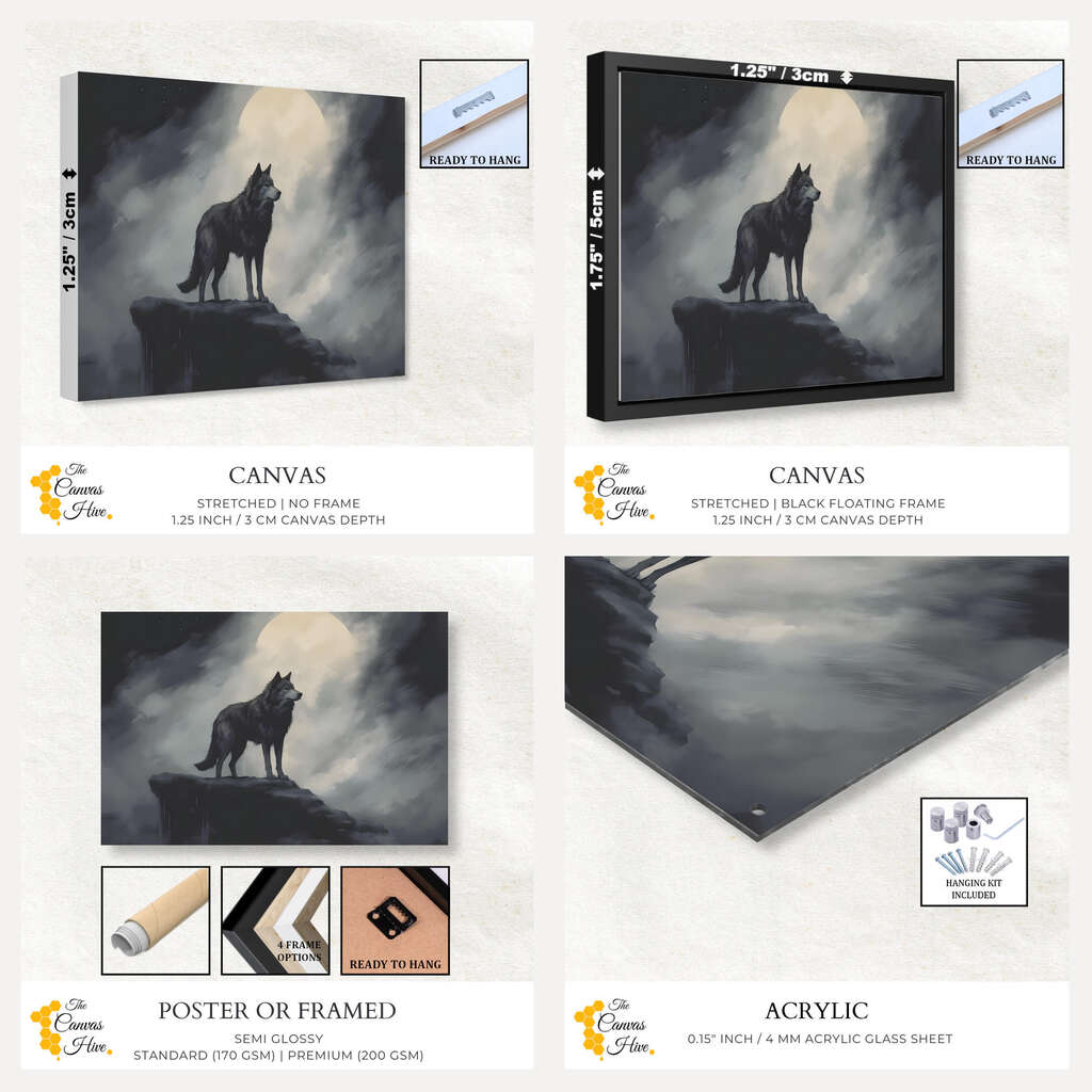 Clouded Moon Wolf| Animals Wall Art Prints - The Canvas Hive