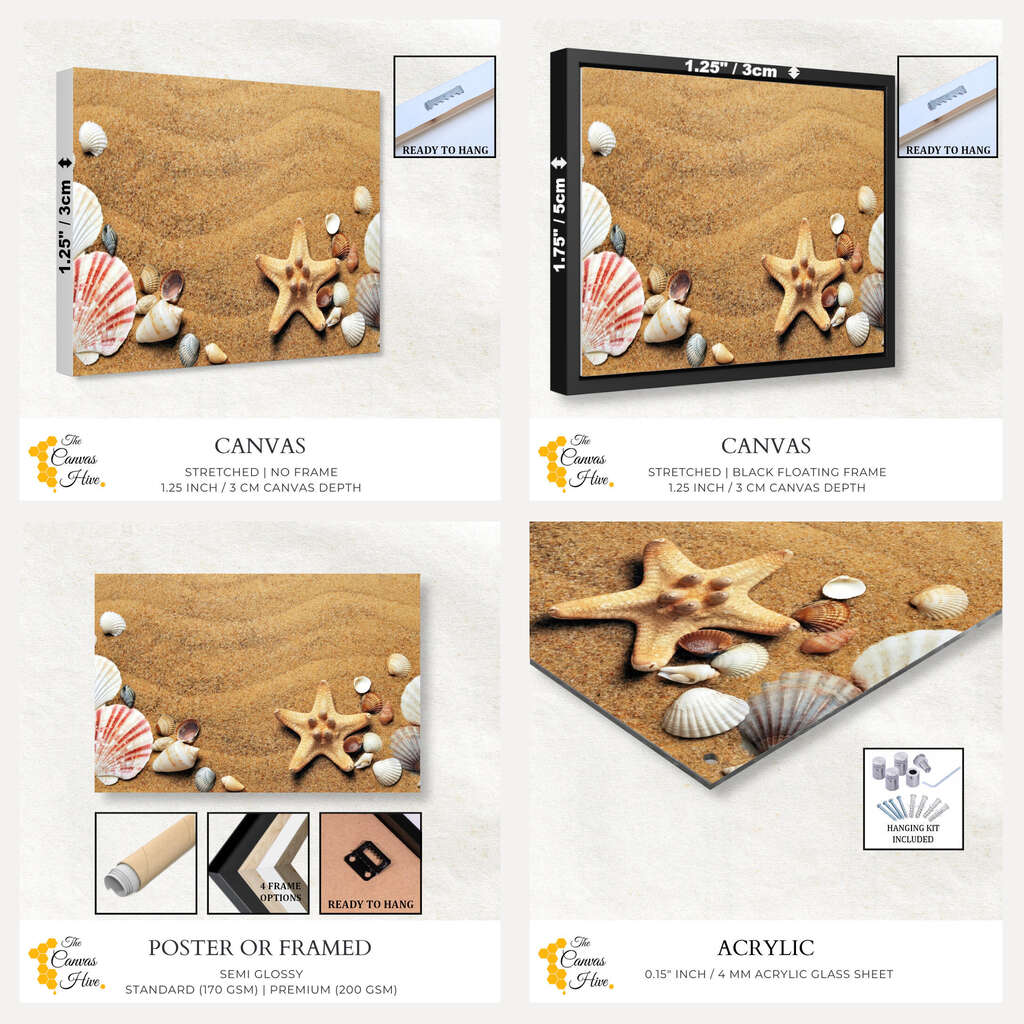 Coastal Treasures: Beachscape with Shells and Starfish | Beachside Wall Art Prints - The Canvas Hive