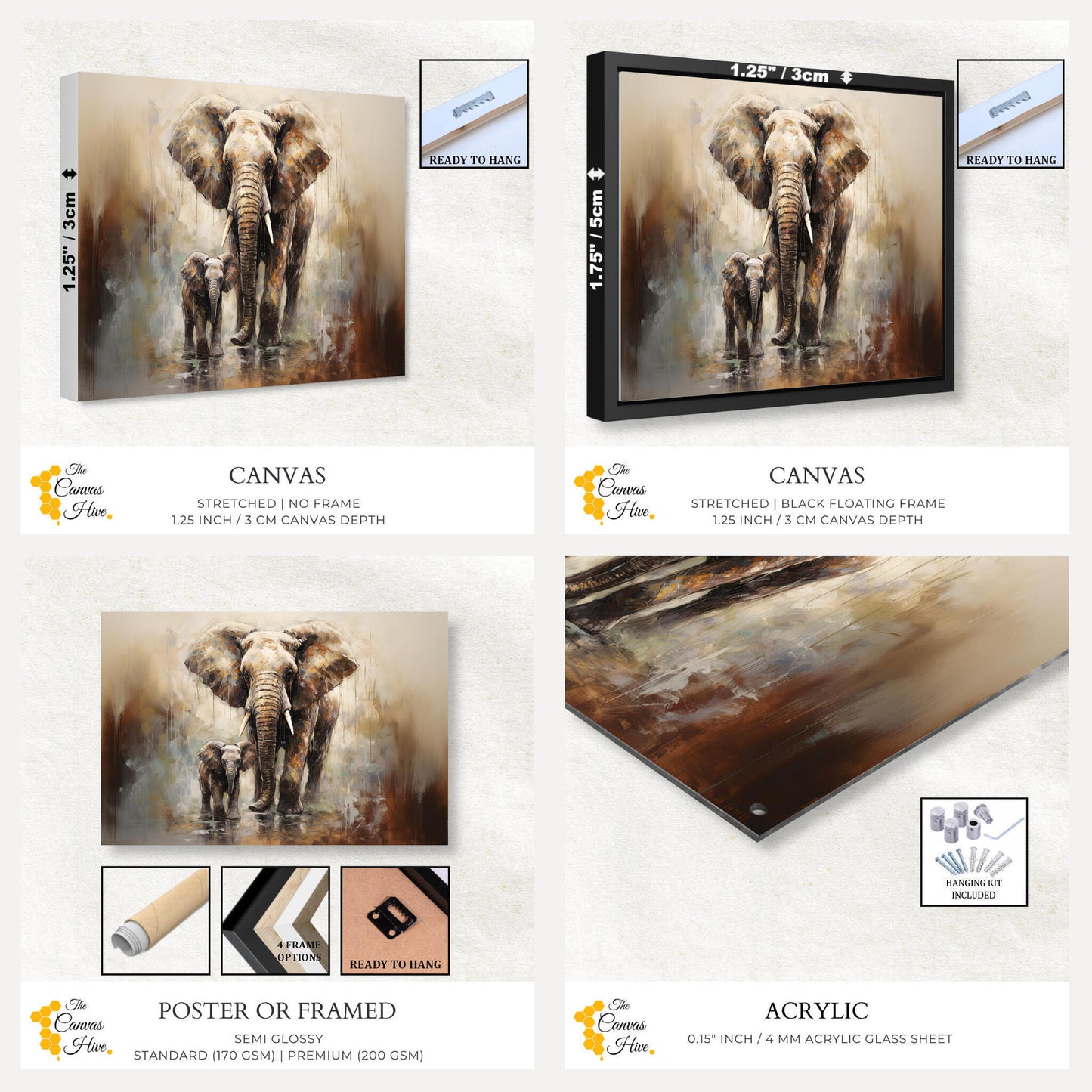 Elephant and Baby Wildlife Decor | Animals Wall Art Prints - The Canvas Hive