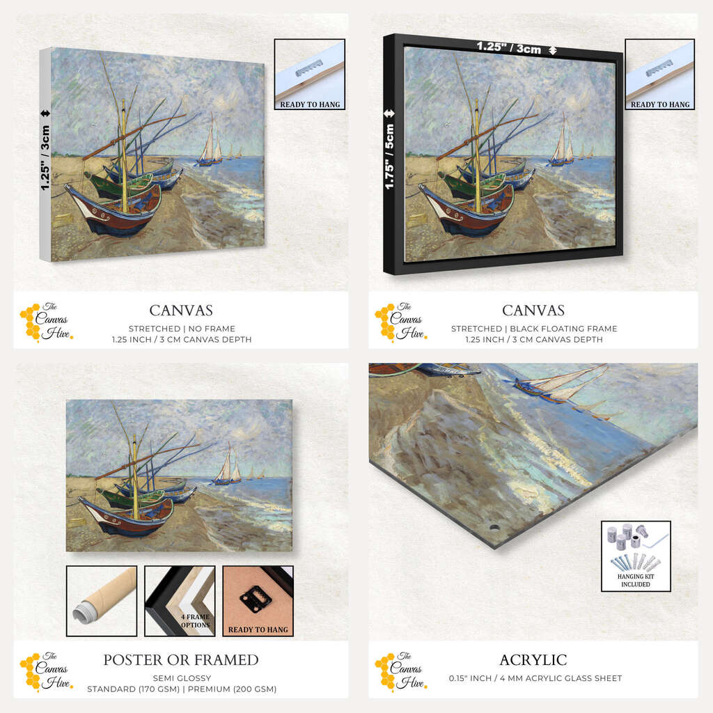 Fishing Boats on the Beach at Saintes-Maries by Vincent Van Gogh | Vincent Van Gogh Wall Art Prints - The Canvas Hive