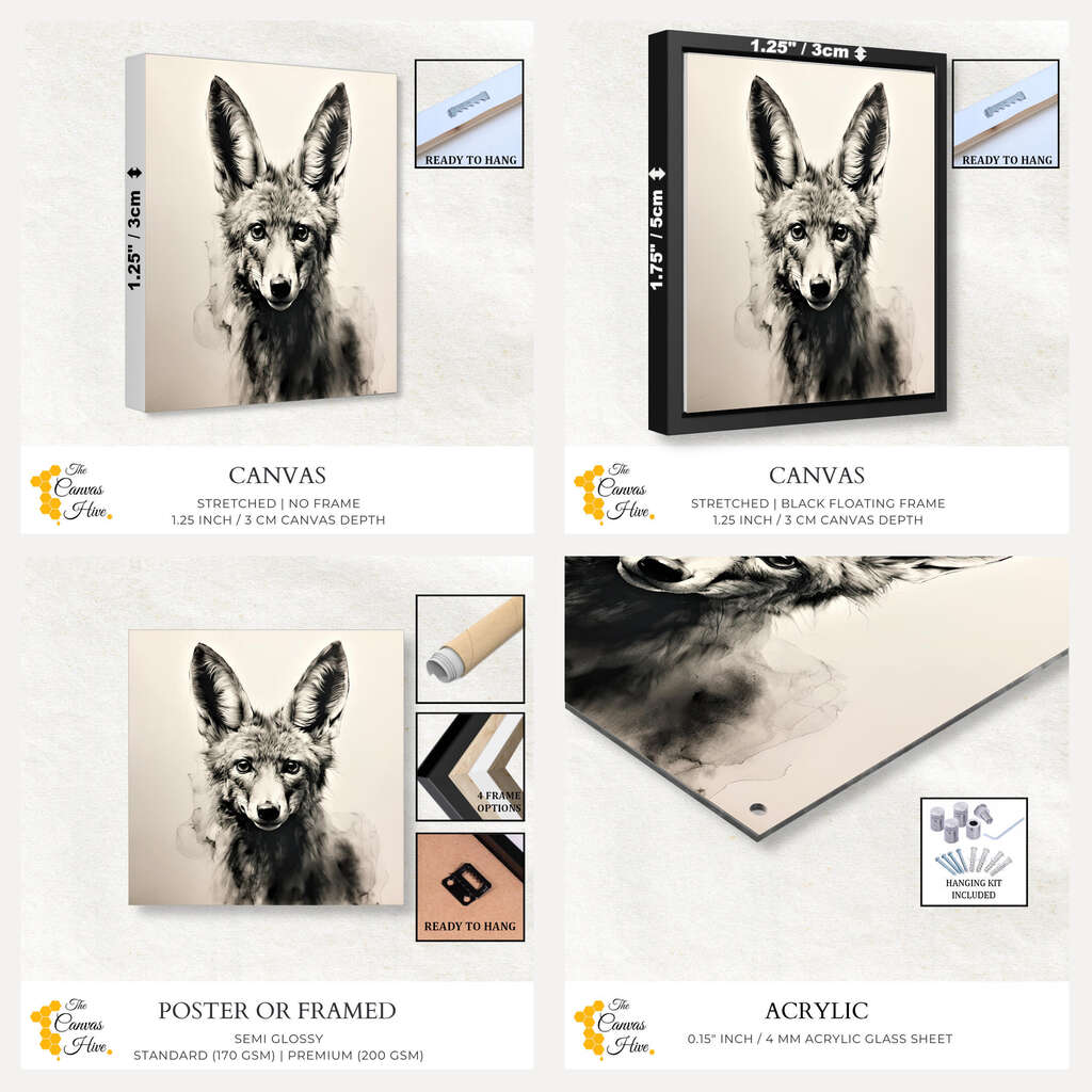 Fox Art in Charcoal | Animals Wall Art Prints - The Canvas Hive