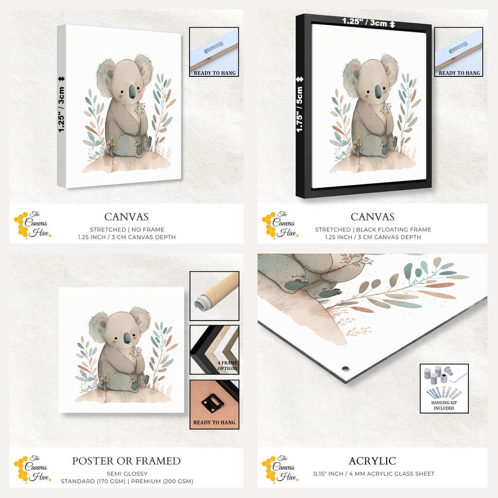 Koala Blooms | Nursery Wall Art Prints - The Canvas Hive