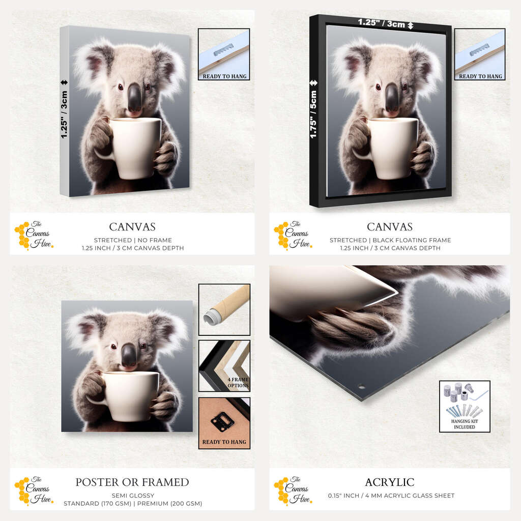 Koala Coffee Sipping | Animal Wall Art Prints - The Canvas Hive