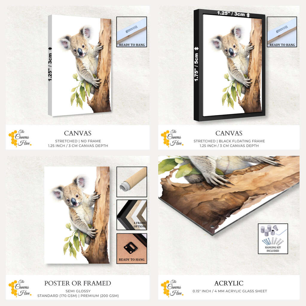 Koala on a Tree Water Colour | Australiana Wall Art Prints - The Canvas Hive