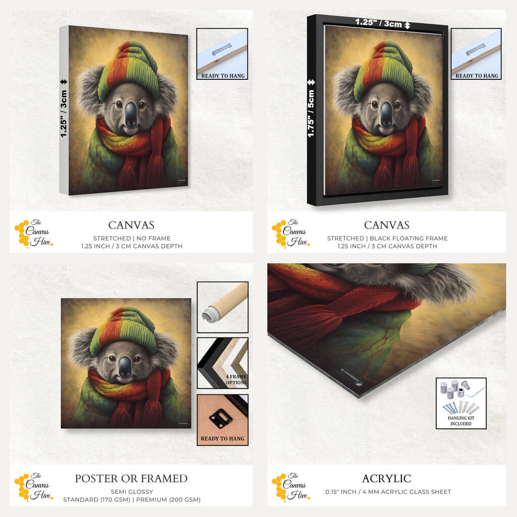 Koala with Rasta Beanie | Animals Wall Art Prints - The Canvas Hive