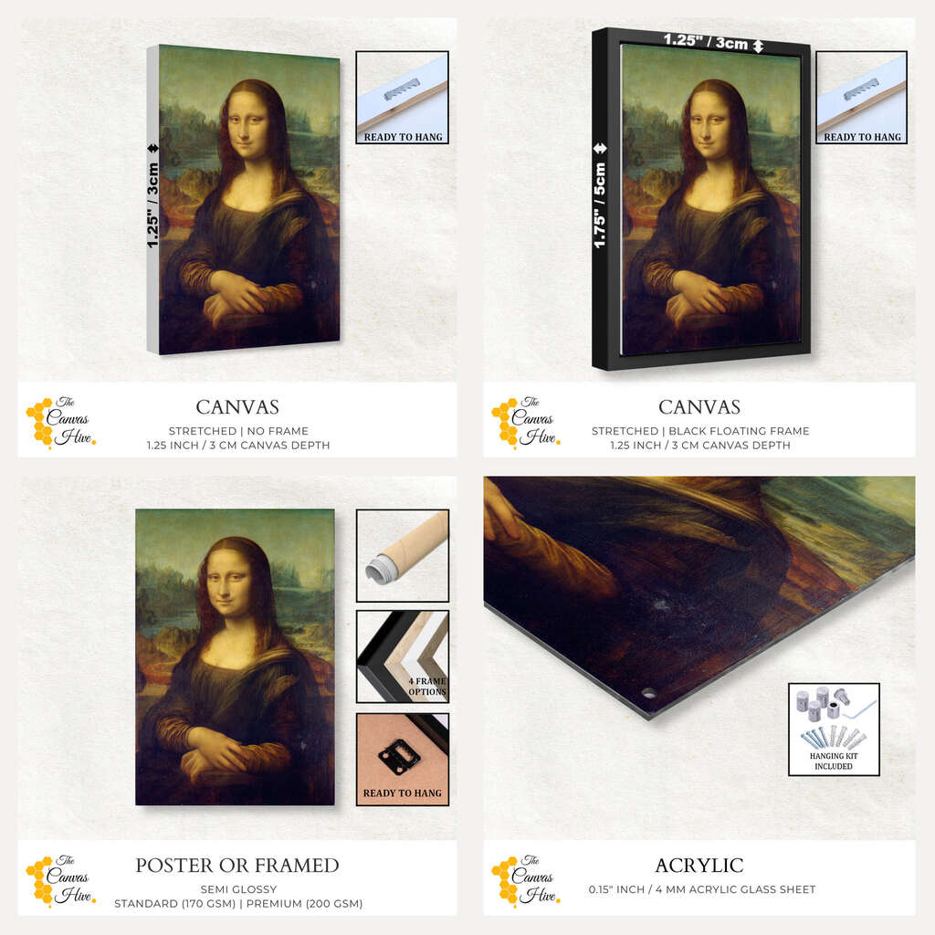 Leonardo da Vinci's Portrait of Mona Lisa del Giocondo | Famous Paintings Wall Art Prints - The Canvas Hive