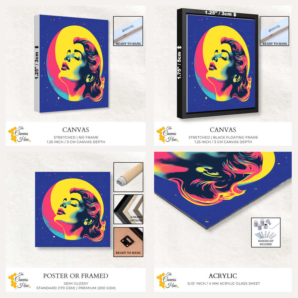 Lunar Elegance Girl Portrait | Pop Art Wall Art Prints - The Canvas Hive