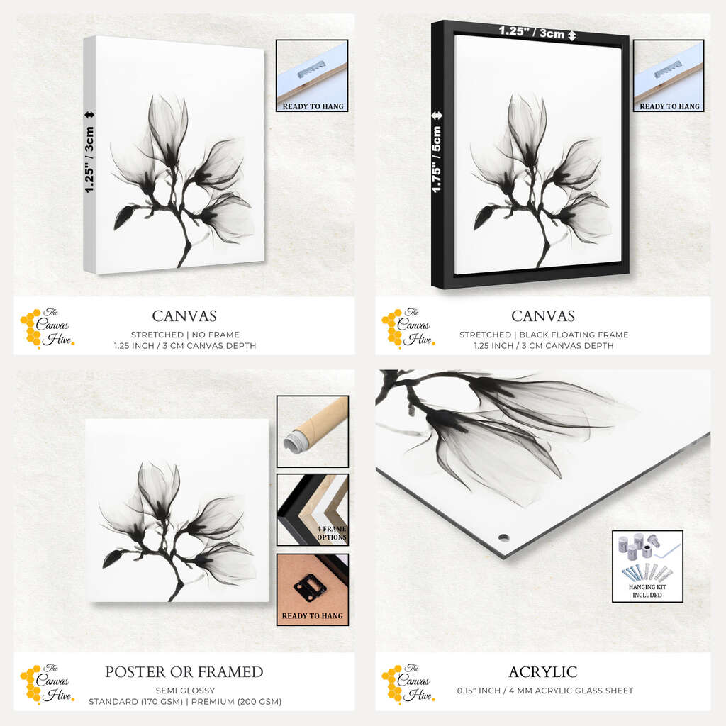 Magnolia Branch With Four Flowers | Abstract Wall Art Prints - The Canvas Hive