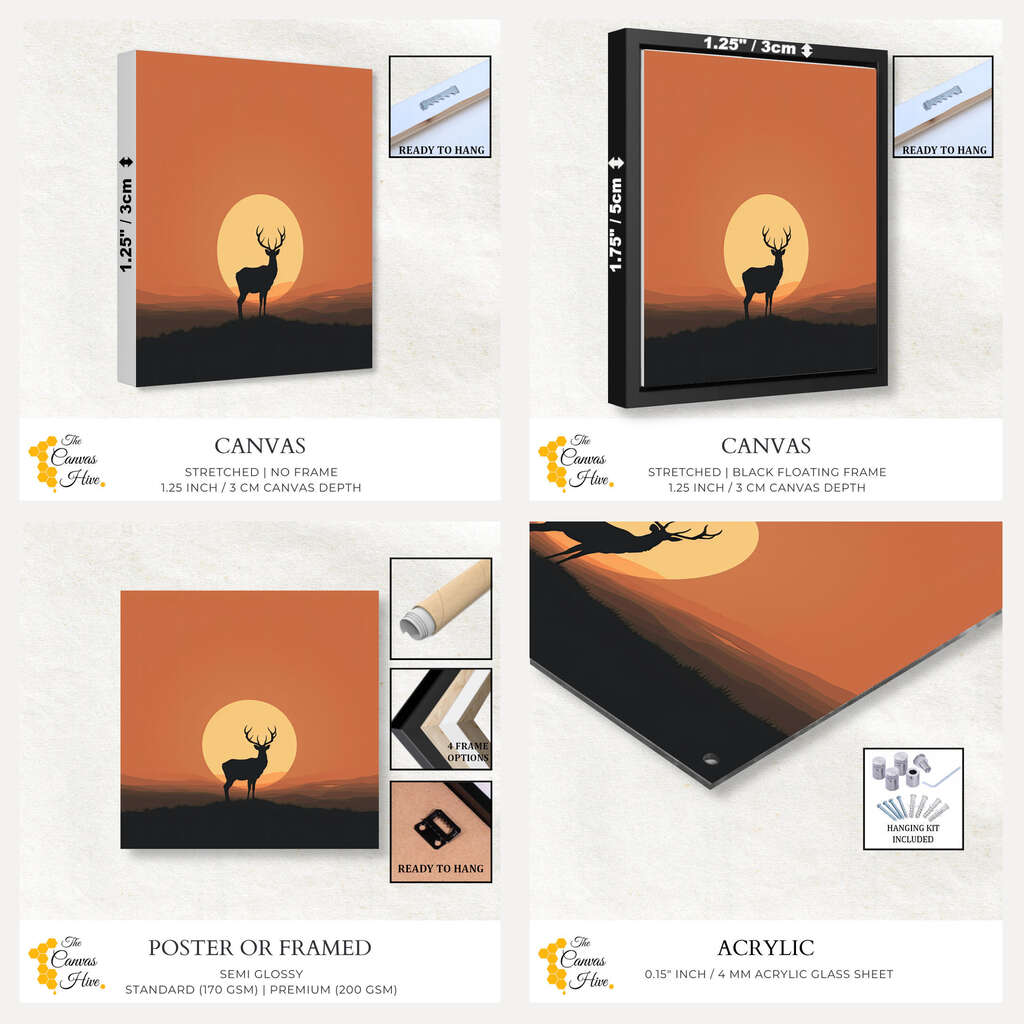 Minimalist Deer Silhouette | Animals Wall Art Prints - The Canvas Hive