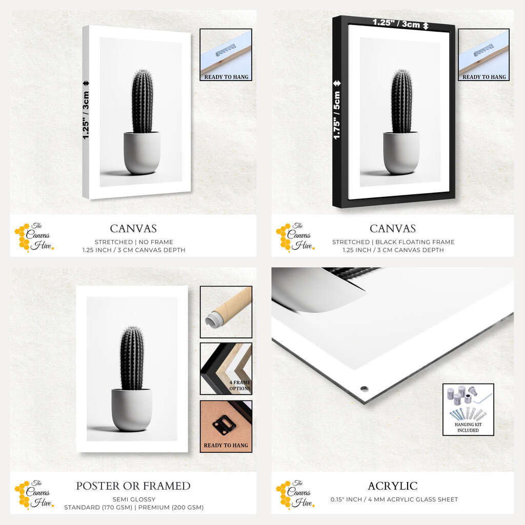 Monochromic Cactus Pot | Minimalist Wall Art Prints - The Canvas Hive