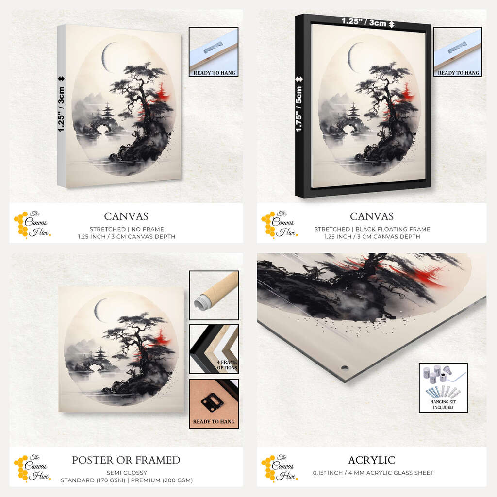 Pine Reflection Sumi E | Japanese Wall Art Prints - The Canvas Hive