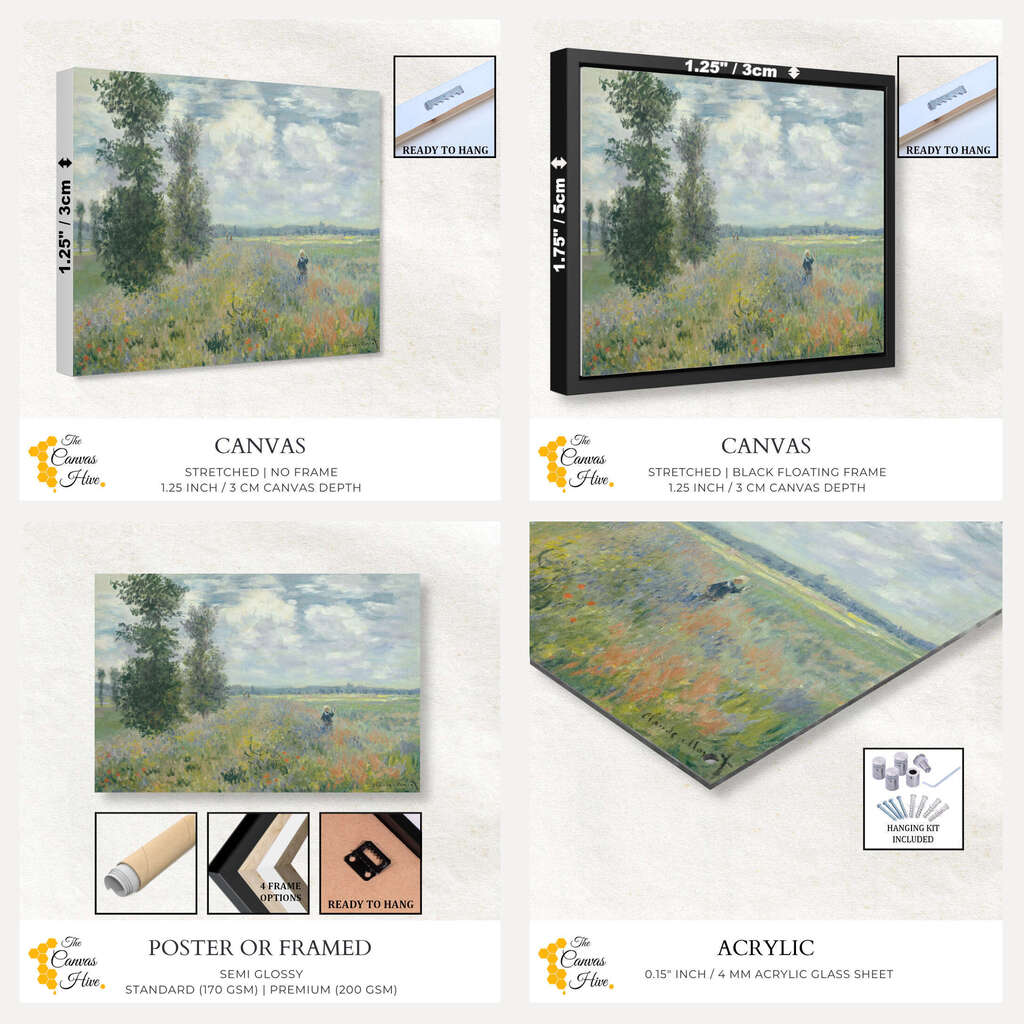 Poppy Fields near Argenteuil by Claude Monet | Claude Monet Wall Art Prints - The Canvas Hive