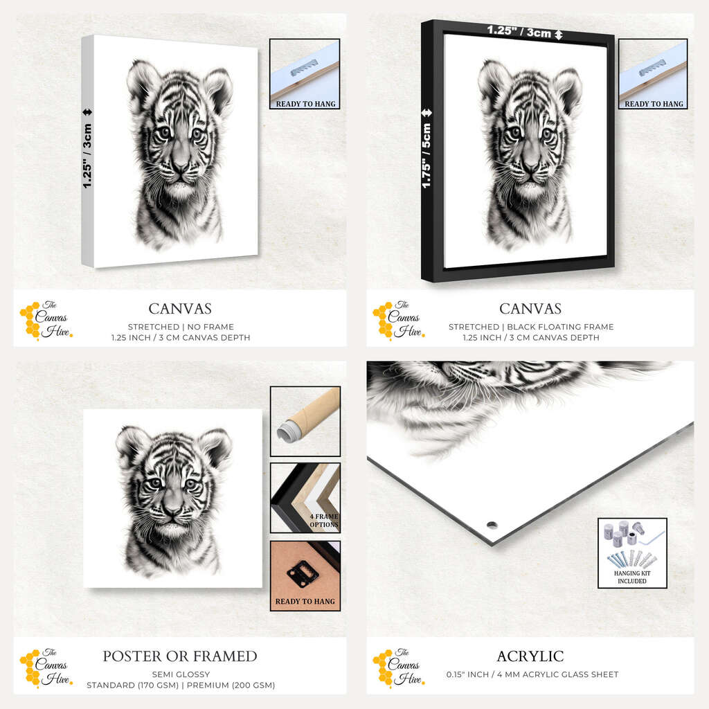 Safari Baby Animal Tiger Black & White | Nursery Wall Art Prints - The Canvas Hive