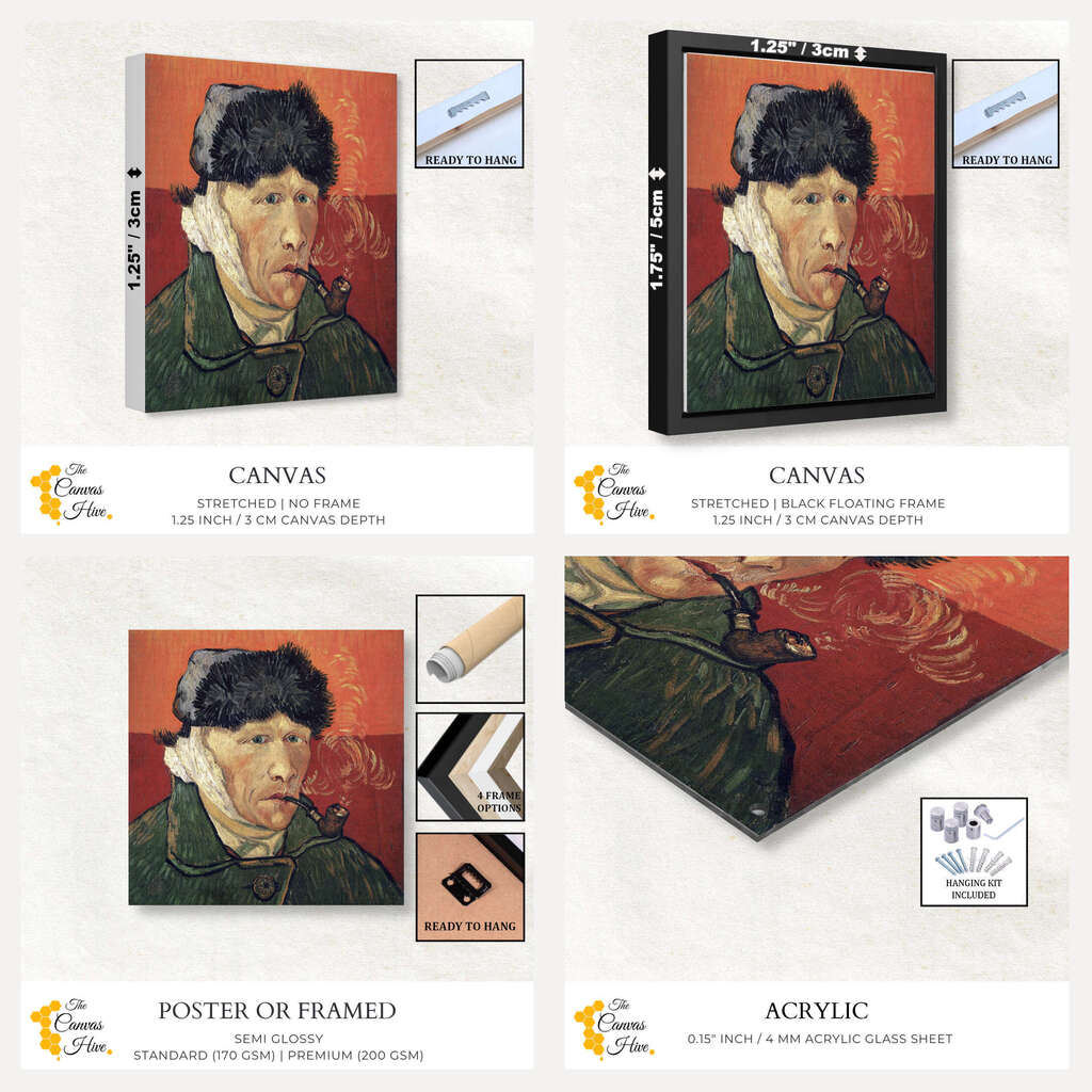 Self Portrait with Bandaged Ear and Pipe by Vincent Van Gogh | Vincent Van Gogh Wall Art Prints - The Canvas Hive