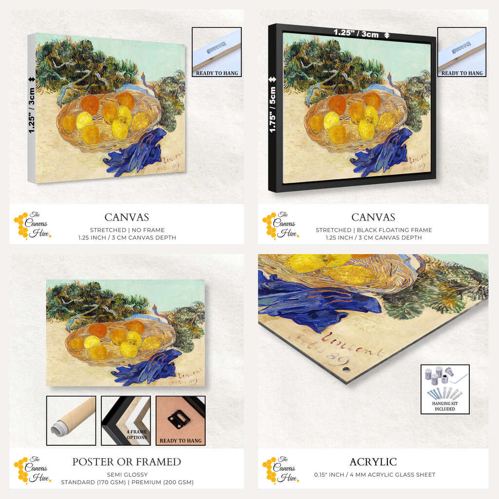 Still Life of Oranges and Lemons with Blue Gloves by Vincent Van Gogh | Vincent Van Gogh Wall Art Prints - The Canvas Hive