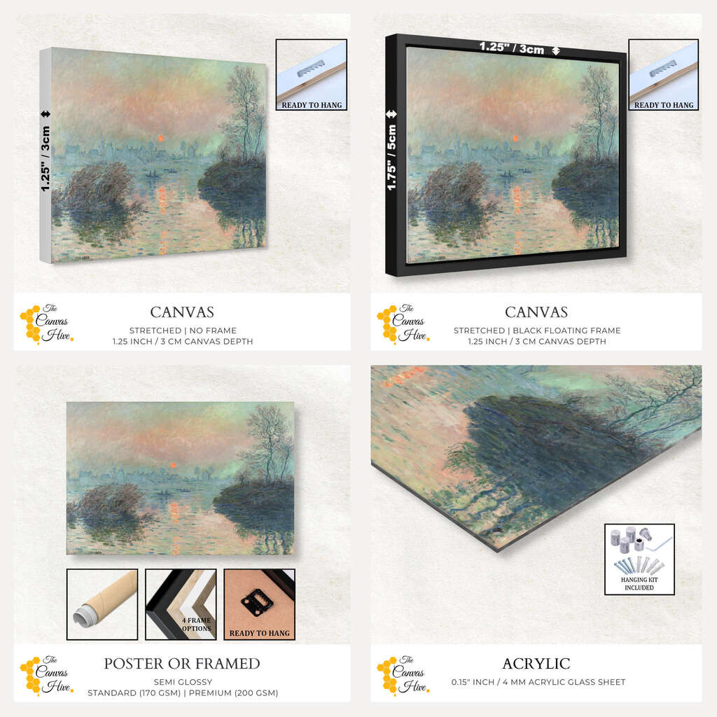 Sun setting on the Seine at Lavacourt Claude Monet | Claude Monet Wall Art Prints - The Canvas Hive