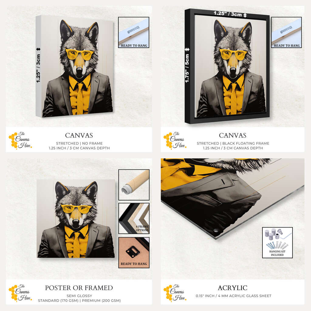 Trendy Wolf in Suit | Animals Wall Art Prints - The Canvas Hive