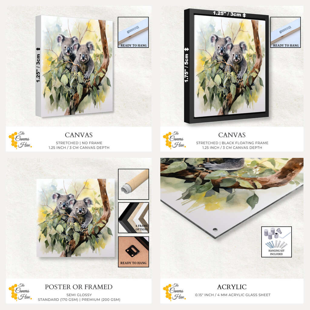 Two Koala's on a Tree Water Colour | Australiana Wall Art Prints - The Canvas Hive