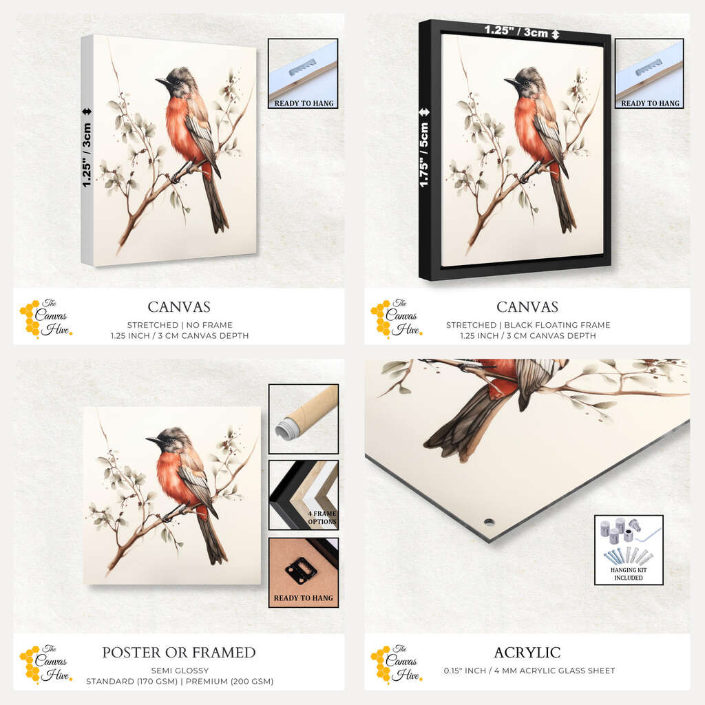 Vibrant Australian Scarlet Robin Birds Watercolor | Australiana Wall Art Prints - The Canvas Hive