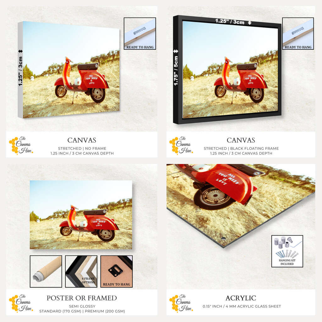 Vintage Red Vespa Beach | Beachside Wall Art Prints - The Canvas Hive