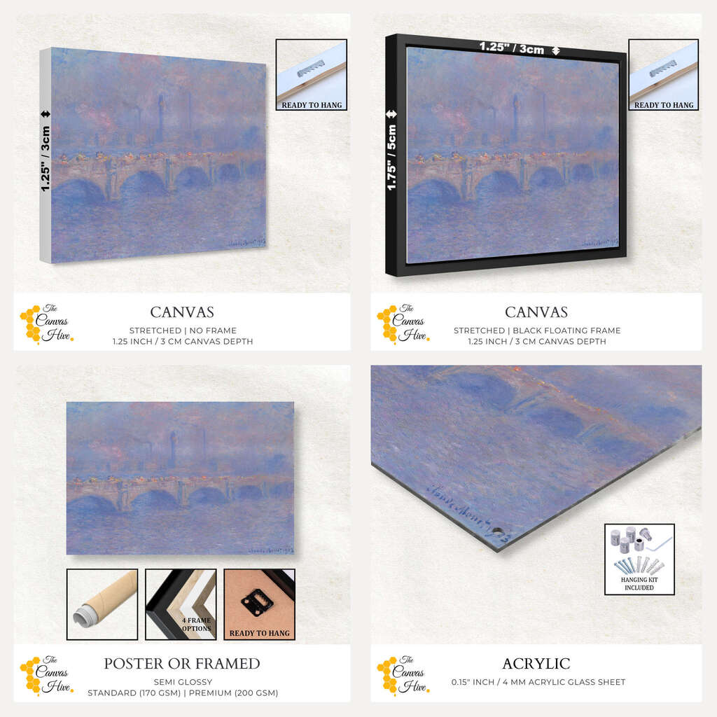 Waterloo Bridge Sunlight Effect | Claude Monet Wall Art Prints - The Canvas Hive