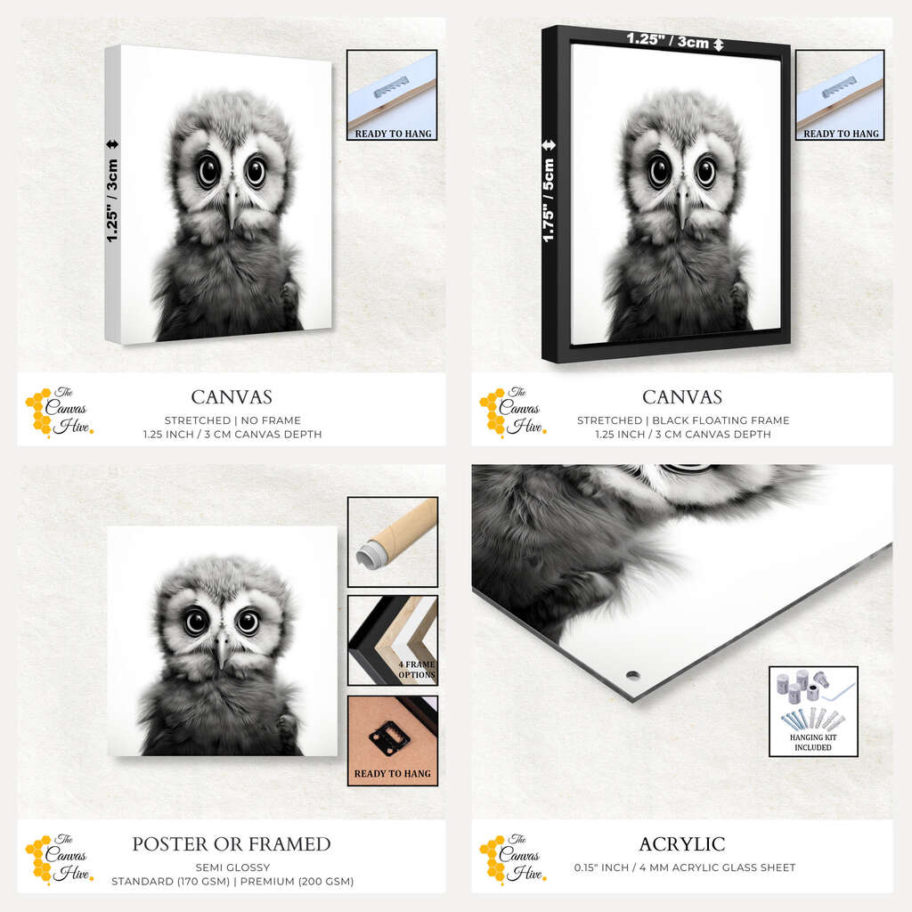 Woodland Baby Animal Owl Black & White | Nursery Wall Art Prints - The Canvas Hive