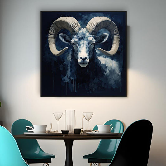 Ram Elegance in Deep Navy Blue | Animals Wall Art Prints - The Canvas Hive